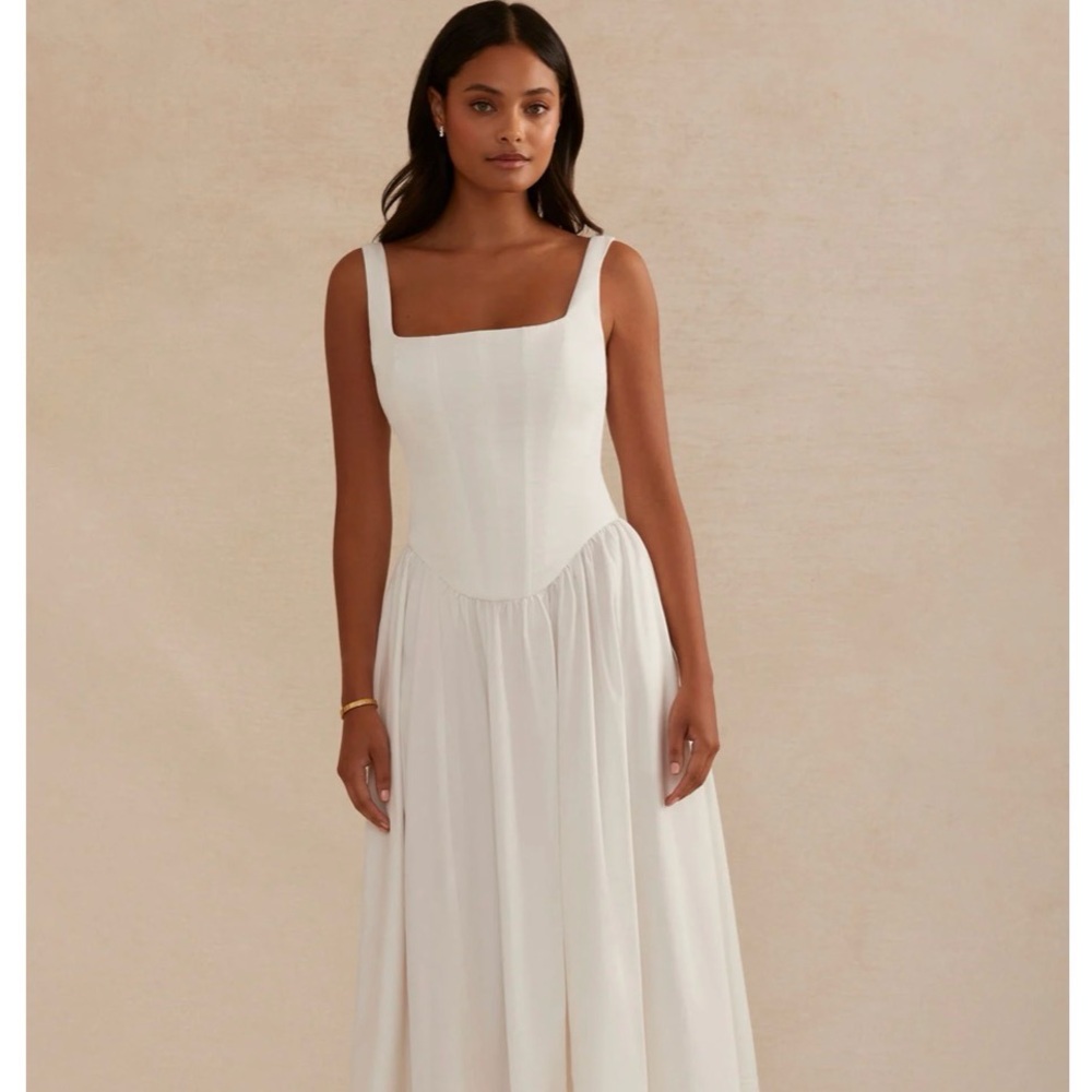 Birdy Grey White Square-Neck Maxi Dress